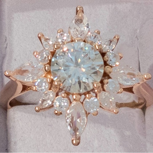 Fashion Jewelry Jewelry - Vintage  Gold Tone Flower Ring With Large Moissanite Center Stone